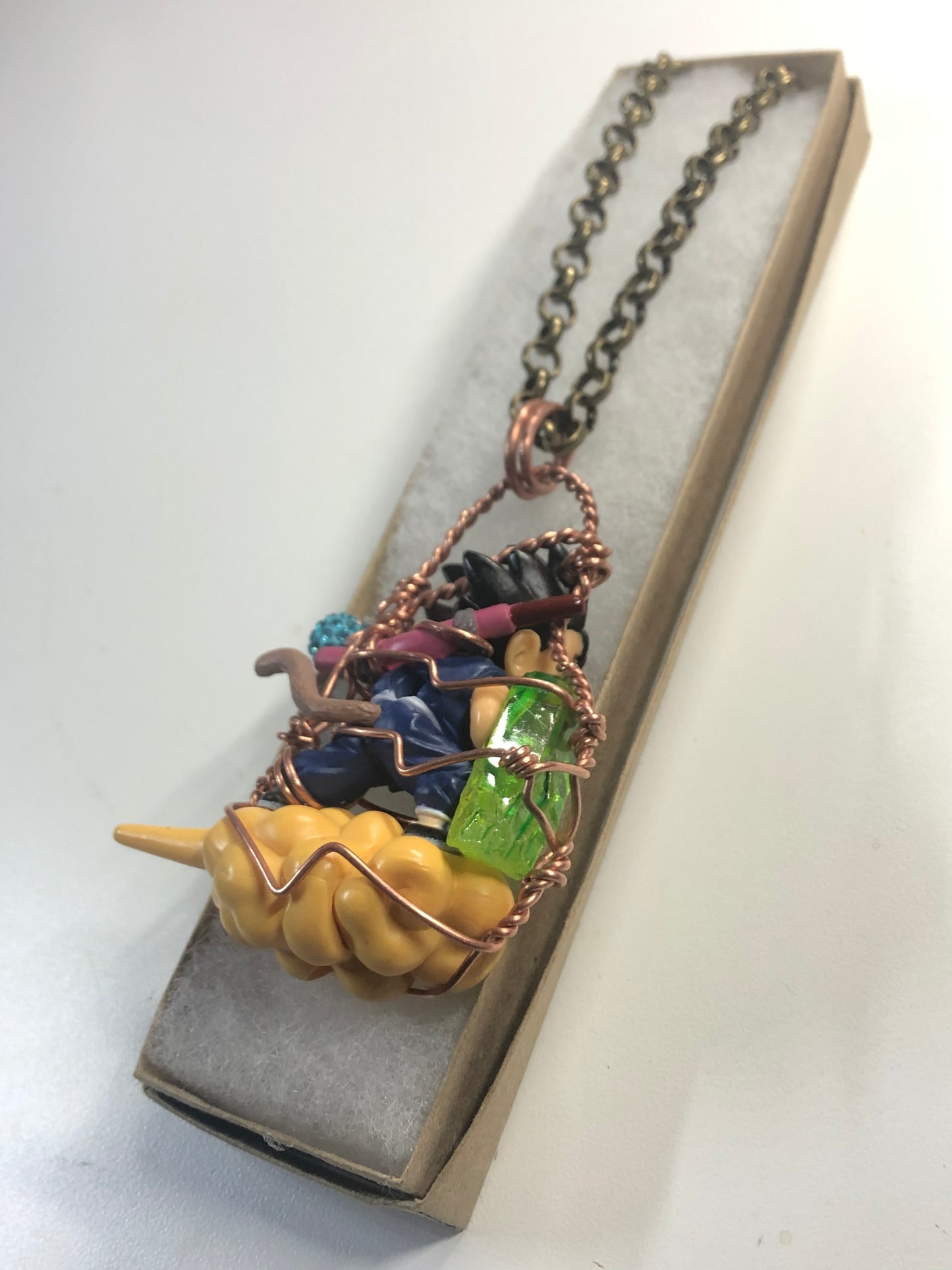 Son Goku on Nimbus Dragon Ball with Green Apple Quartz Copper Necklace