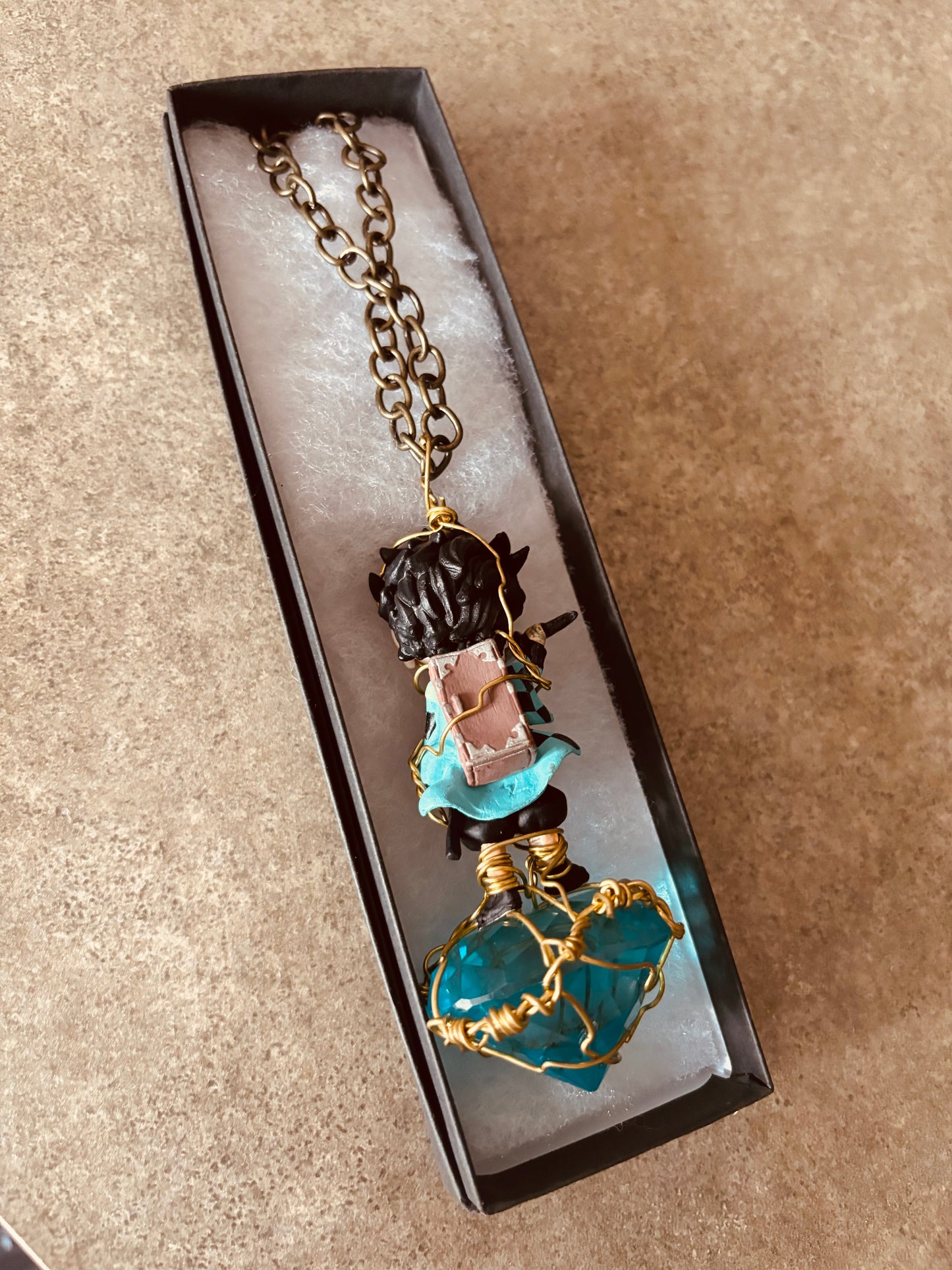Tanjiro Demon Slayer Brass Necklace with Faceted Glass Diamond