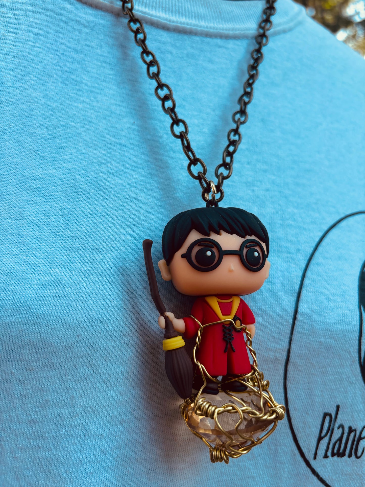 Harry Potter Brass Faceted Cut Diamond Glass Necklace