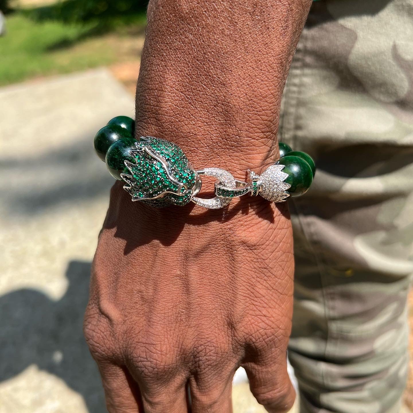 Tibetan Dragon Green Tigers Eye Bracelet