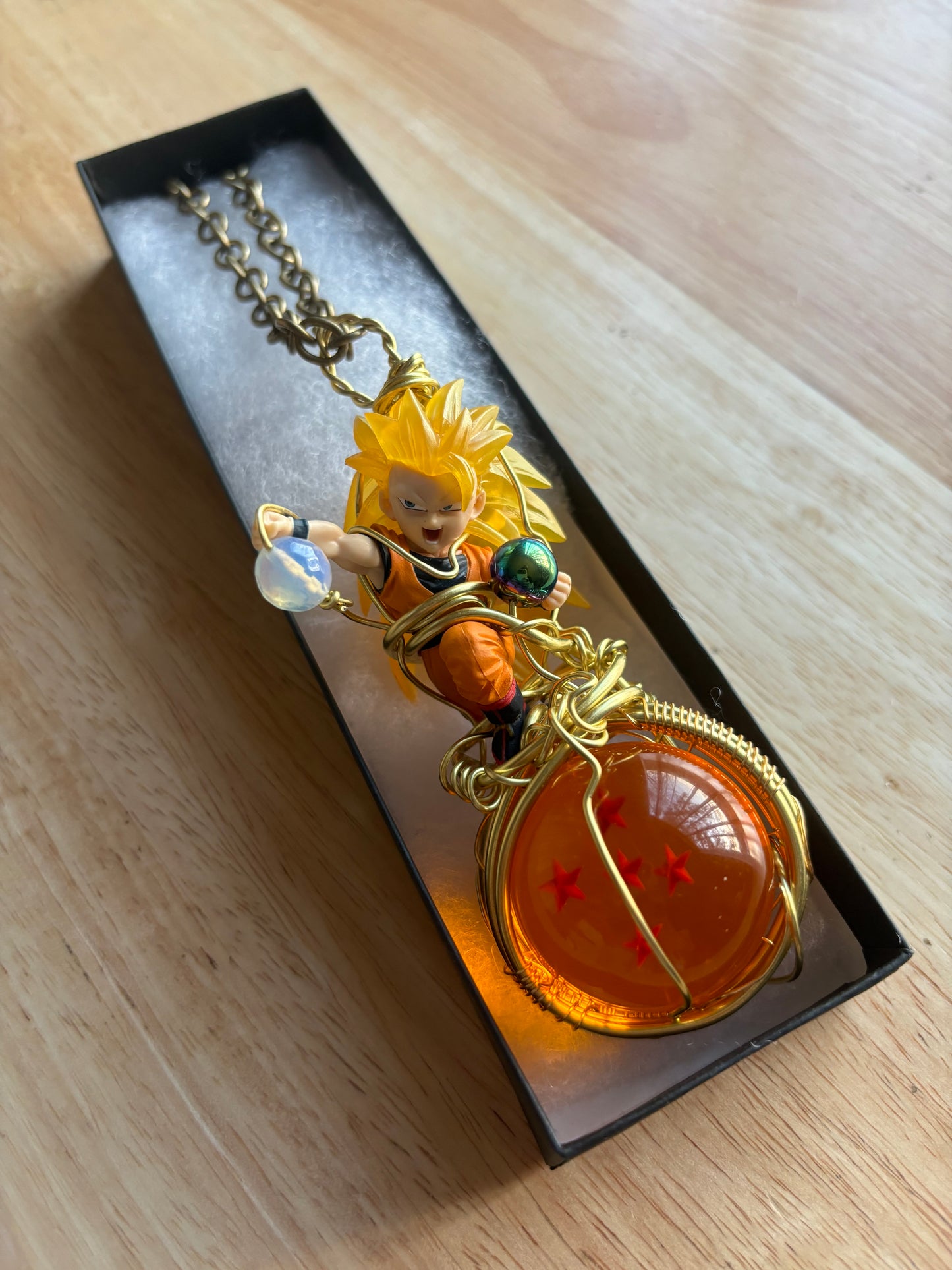 Super Saiyan 3 Goku Brass Opalite & Hematite Dragon Ball Necklace