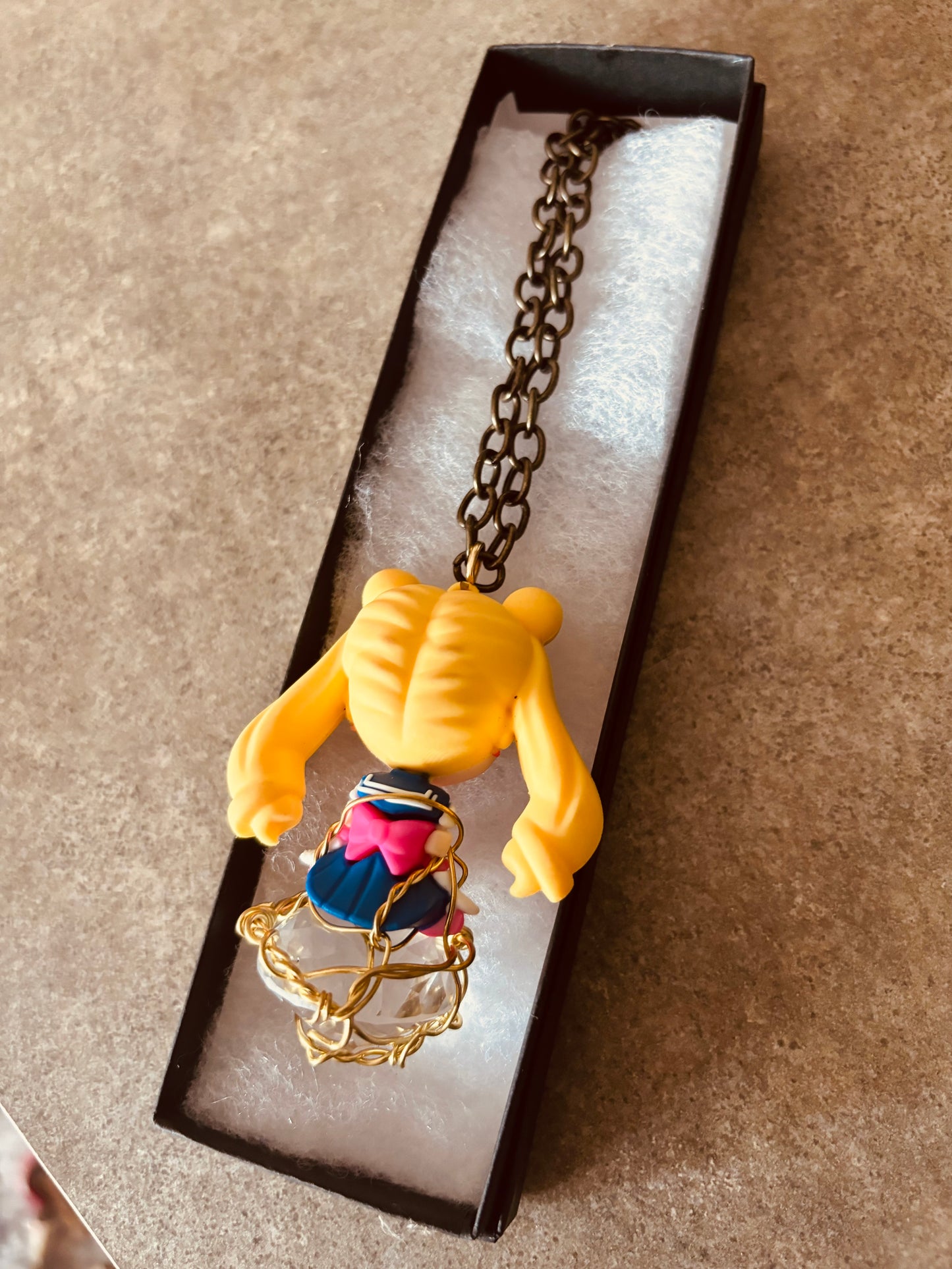 Sailor Moon Brass Faceted Diamond Glass Pendant Necklace