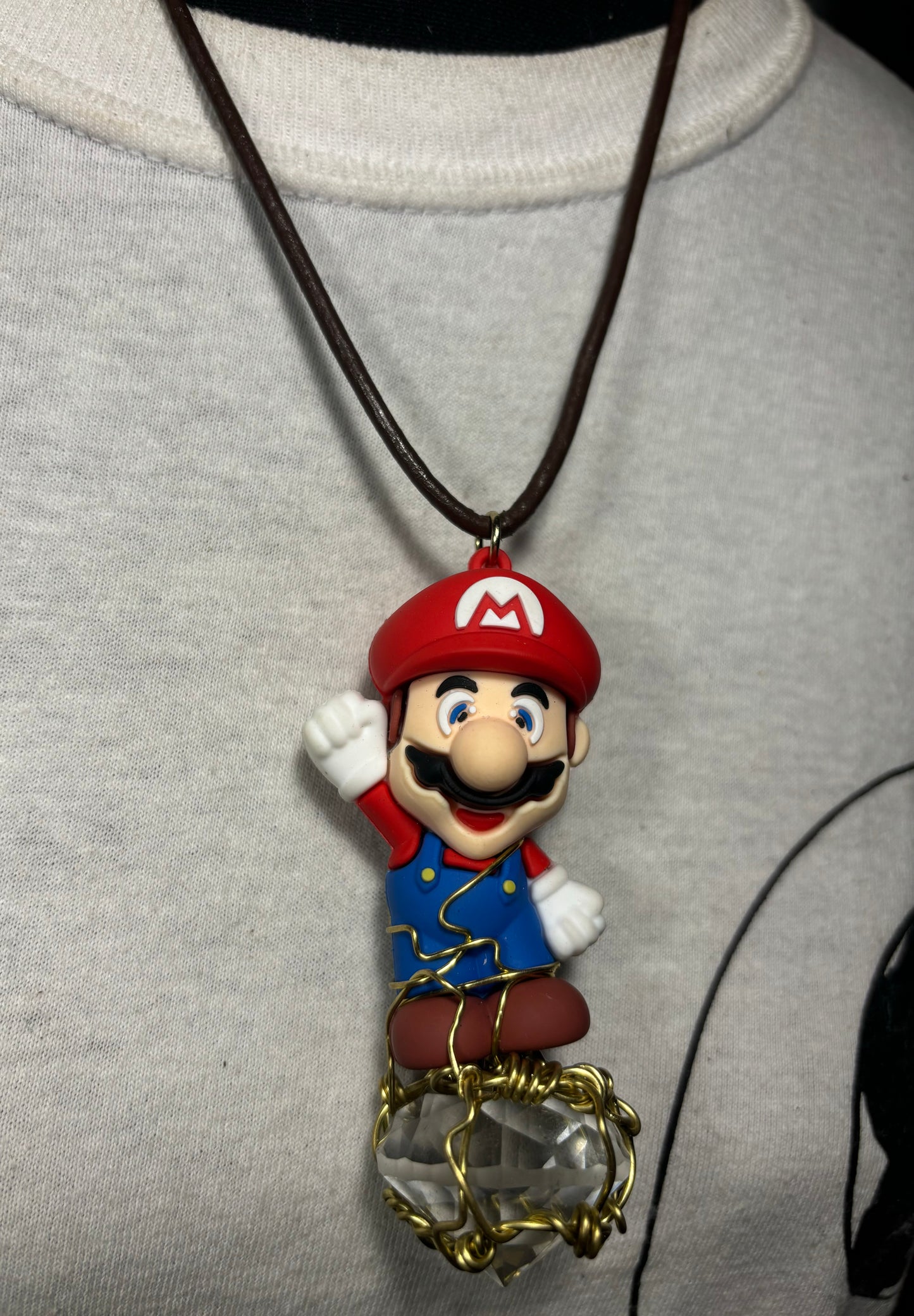 Super Mario Brass Diamond Glass Necklace