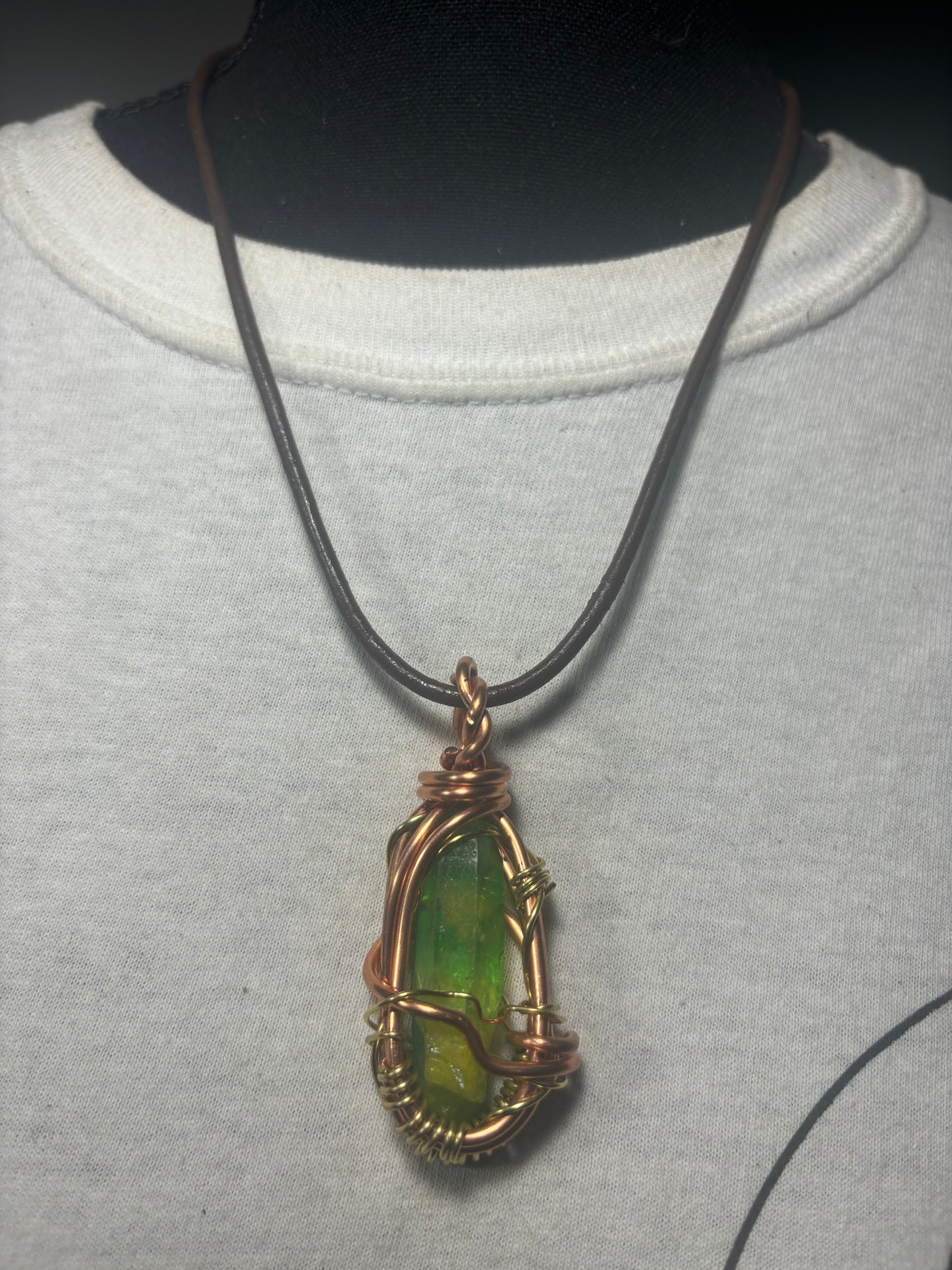 Green Apple Aura Quartz Brass Necklace