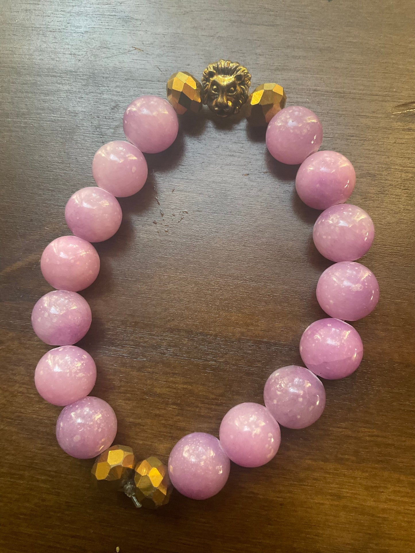 Purple Jade Lion Bracelet with Stainless Steel