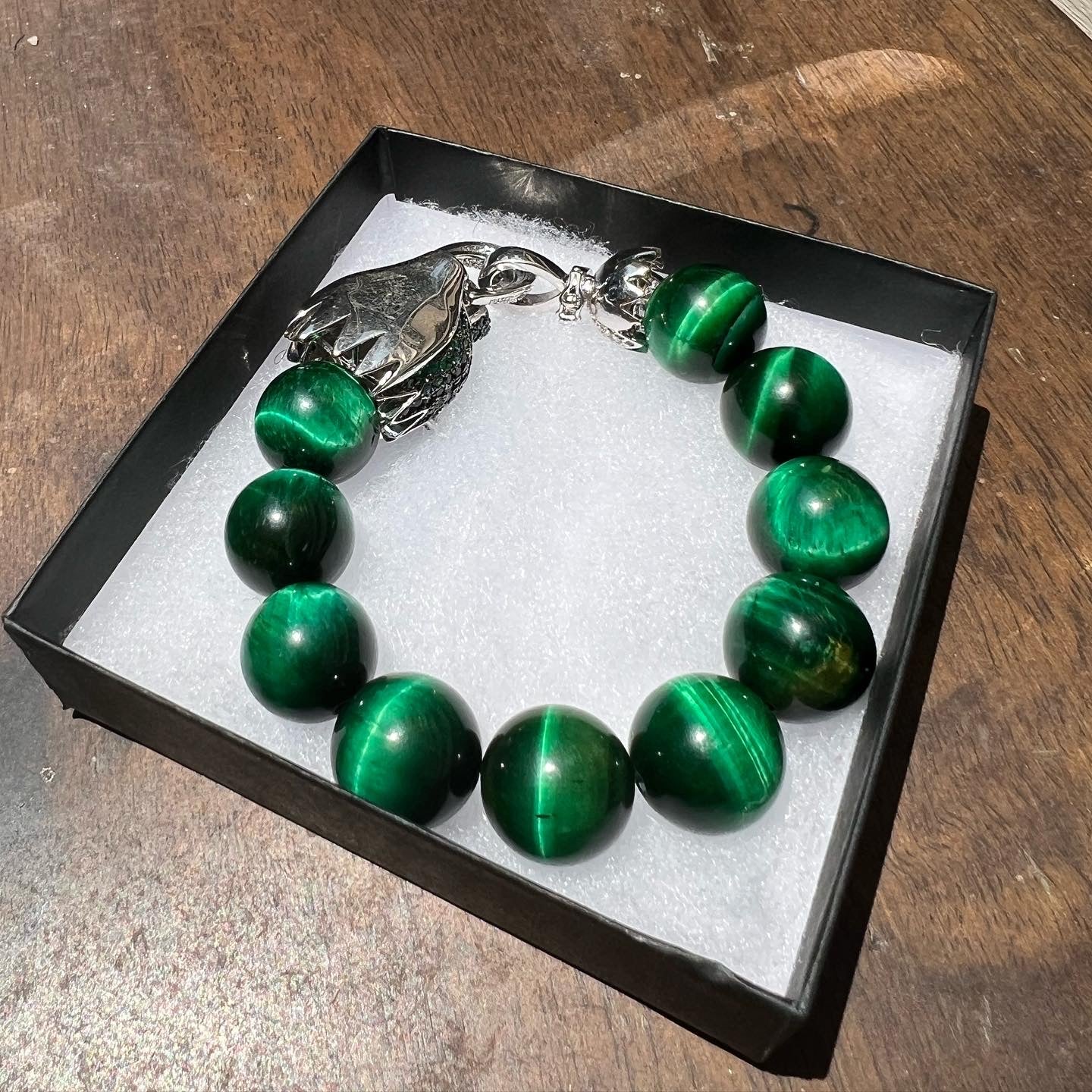 Tibetan Dragon Green Tigers Eye Bracelet