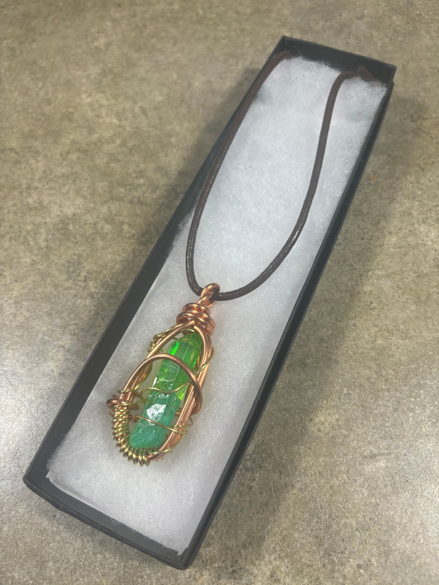 Green Apple Aura Quartz Brass Necklace