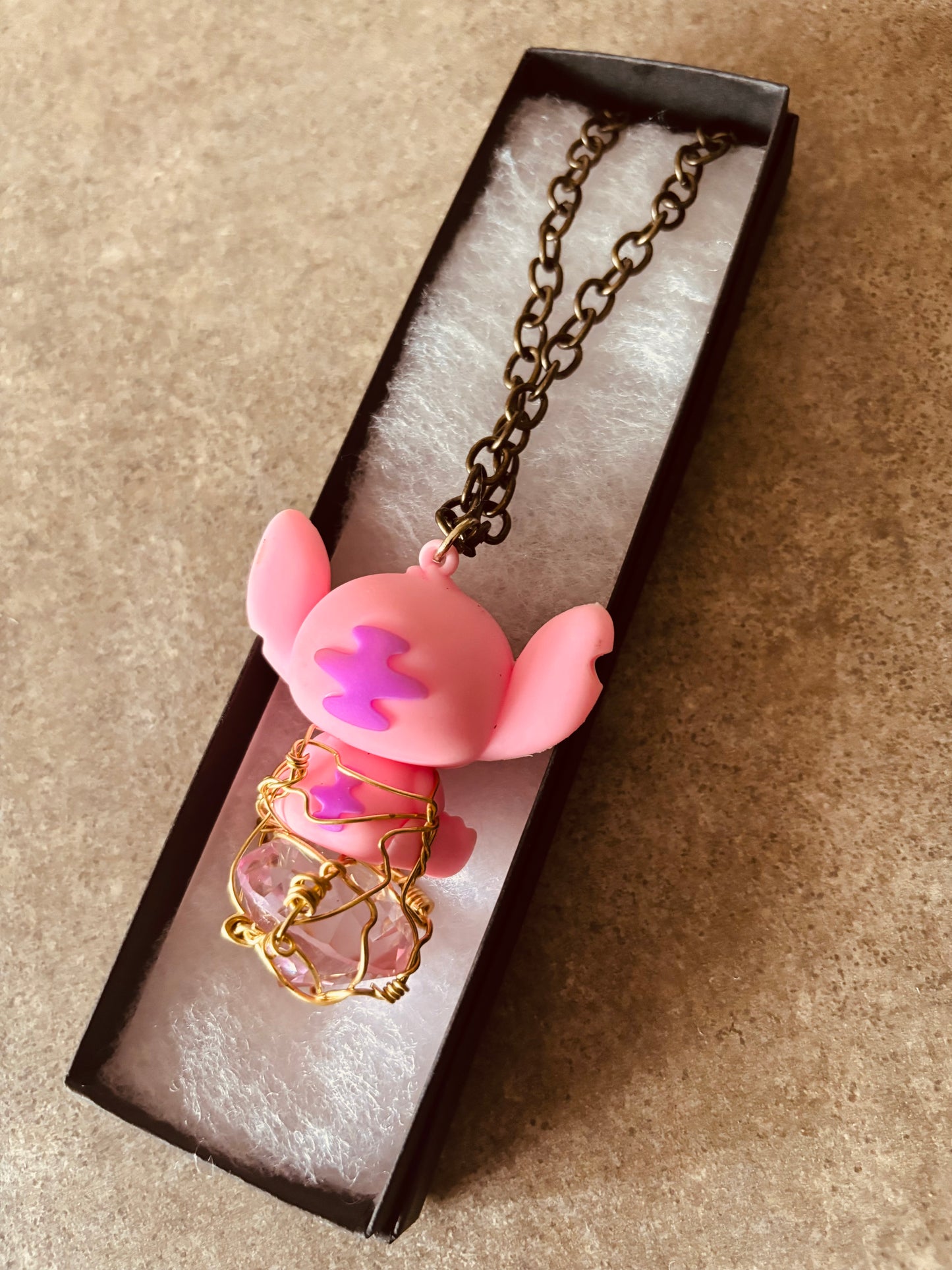 Lilo & Stitch Brass Necklace with Faceted Cut Glass Diamond