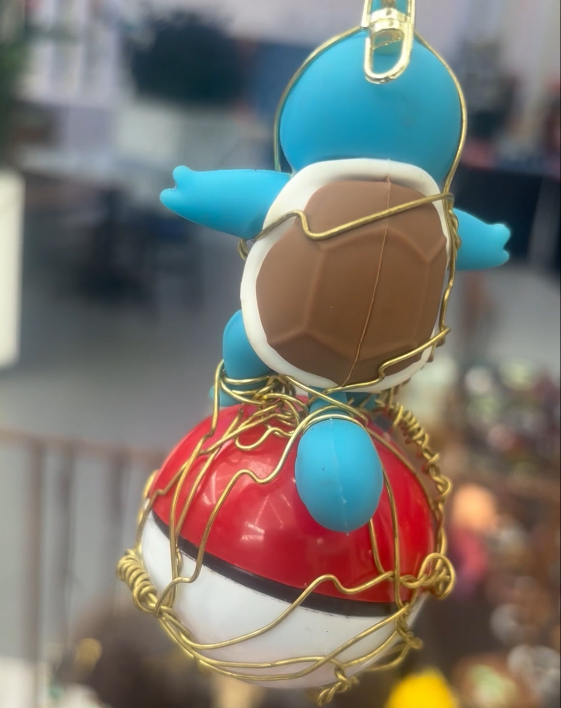 Squirtle Pokémon Ball Necklace with Brass Accents