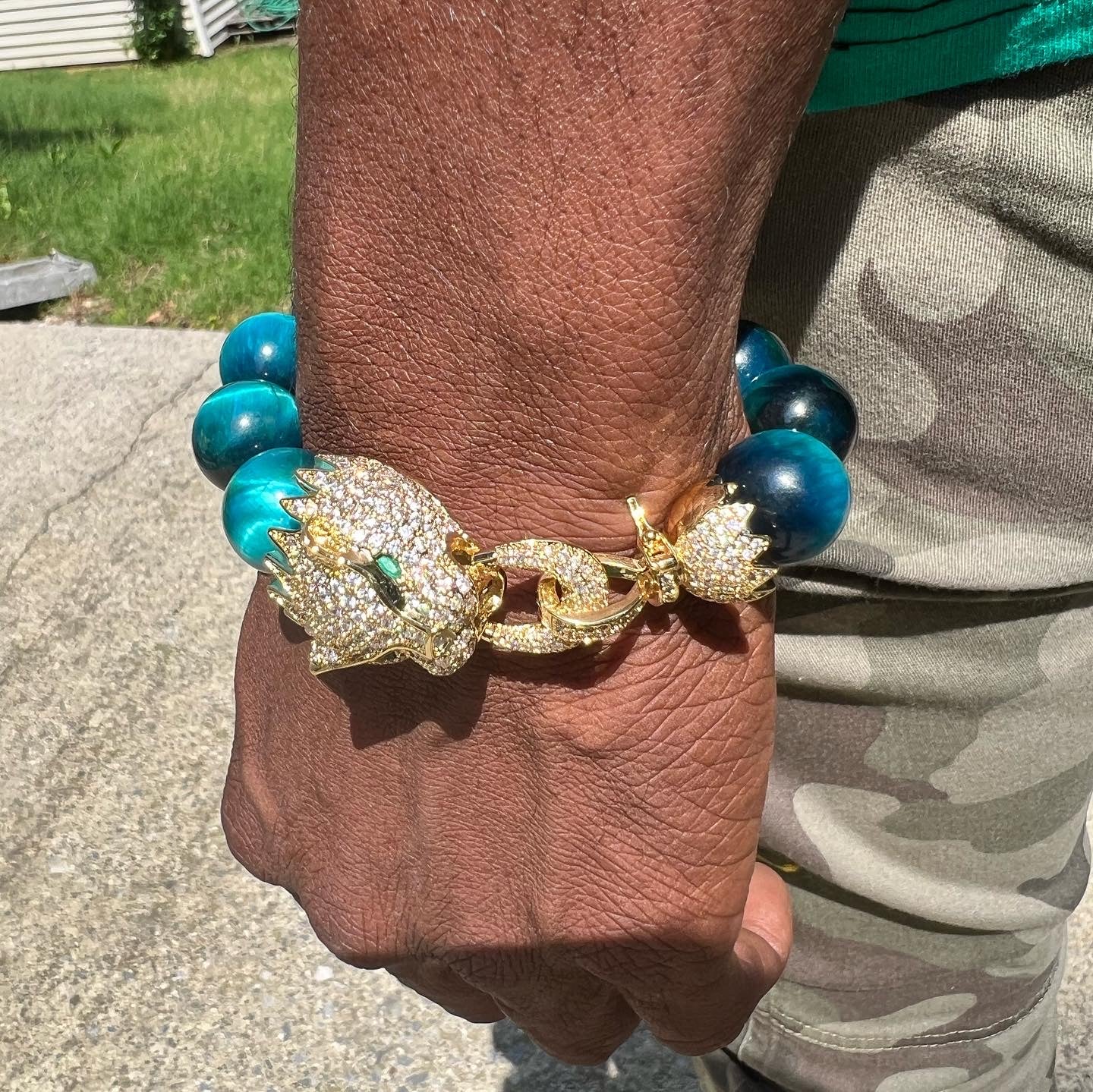 Tibetan Dragon Blue Tigers Eye Bracelet