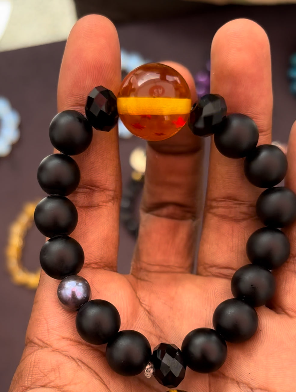 Resin Dragon Ball Inspired Black Onyx and Hematite Bracelet
