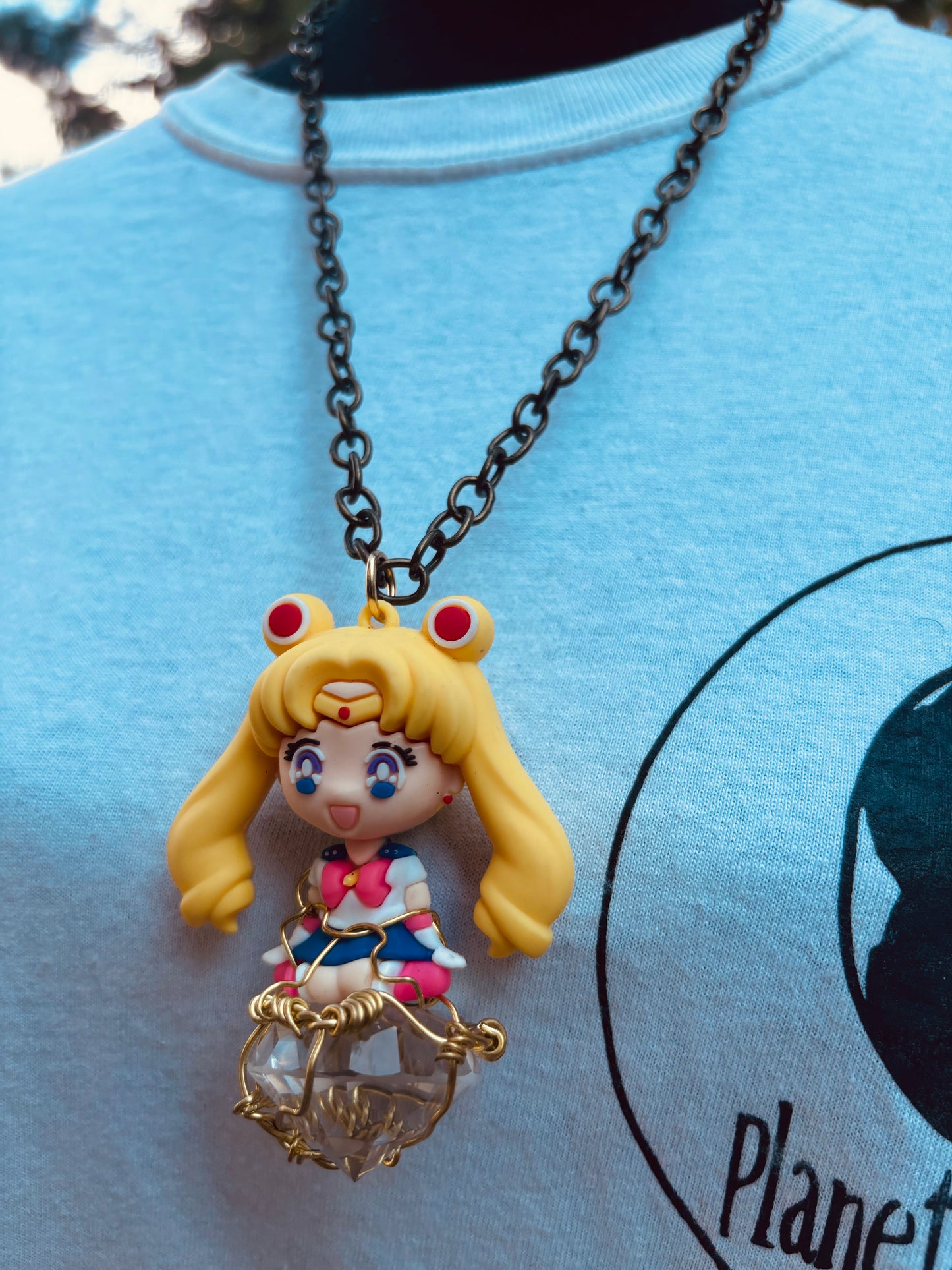 Sailor Moon Brass Faceted Diamond Glass Pendant Necklace