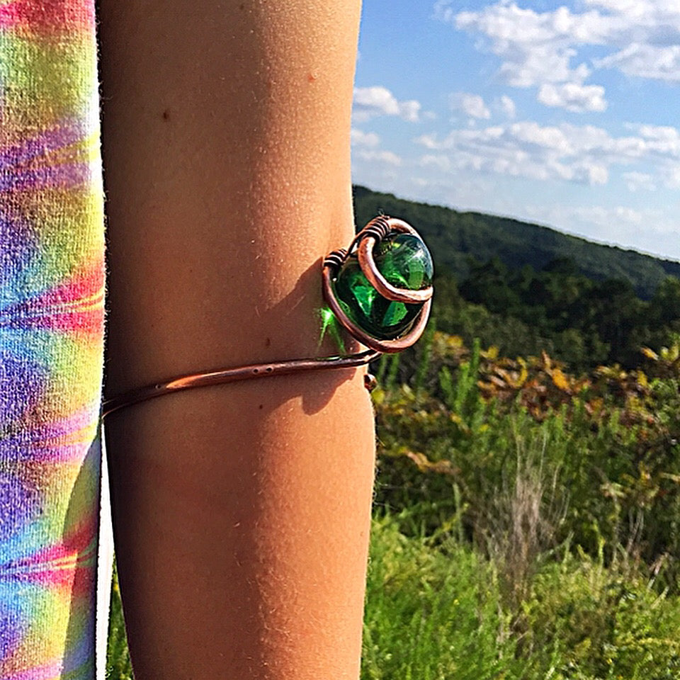 Emerald Green Obsidian & Copper Armlet