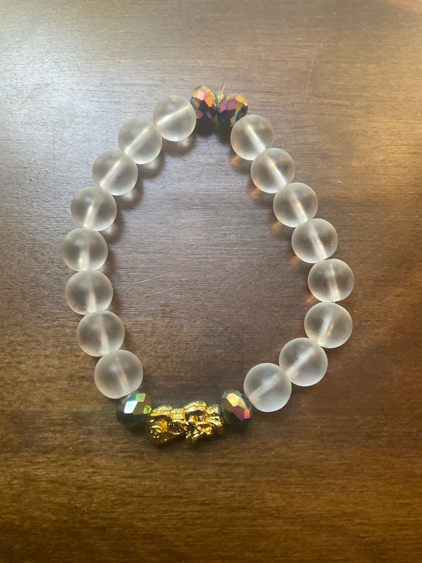 Clear Quartz & Rainbow Glass Dragon Charm Bracelet