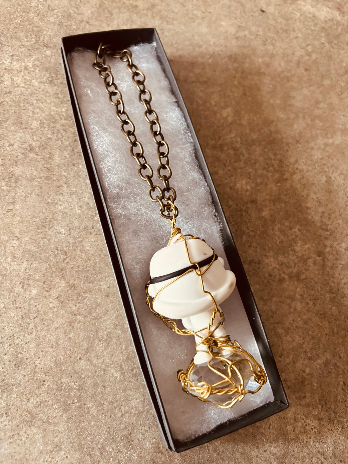 Stormtrooper Star Wars Brass Necklace with Faceted Cut Glass Diamond