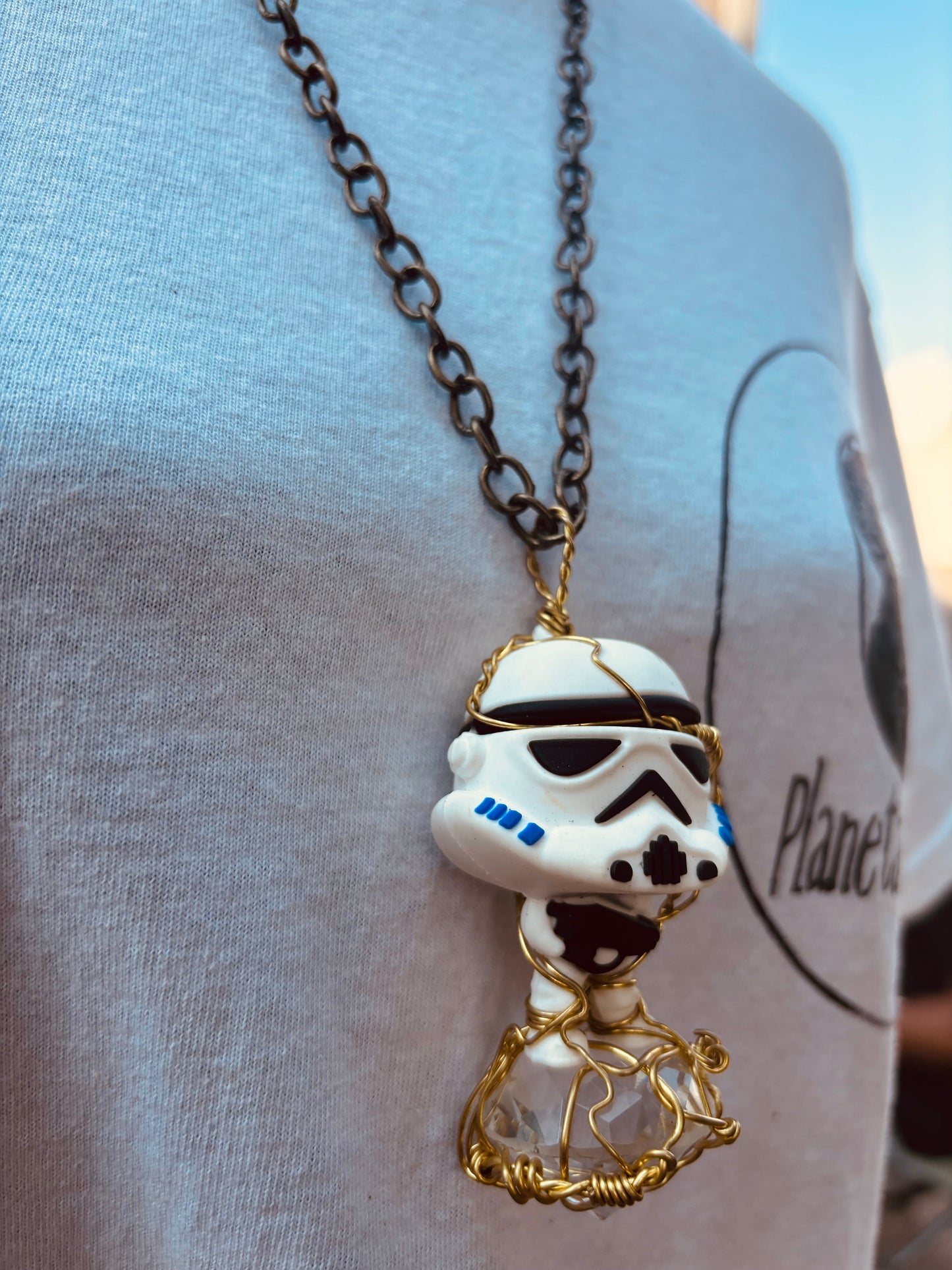 Stormtrooper Star Wars Brass Necklace with Faceted Cut Glass Diamond