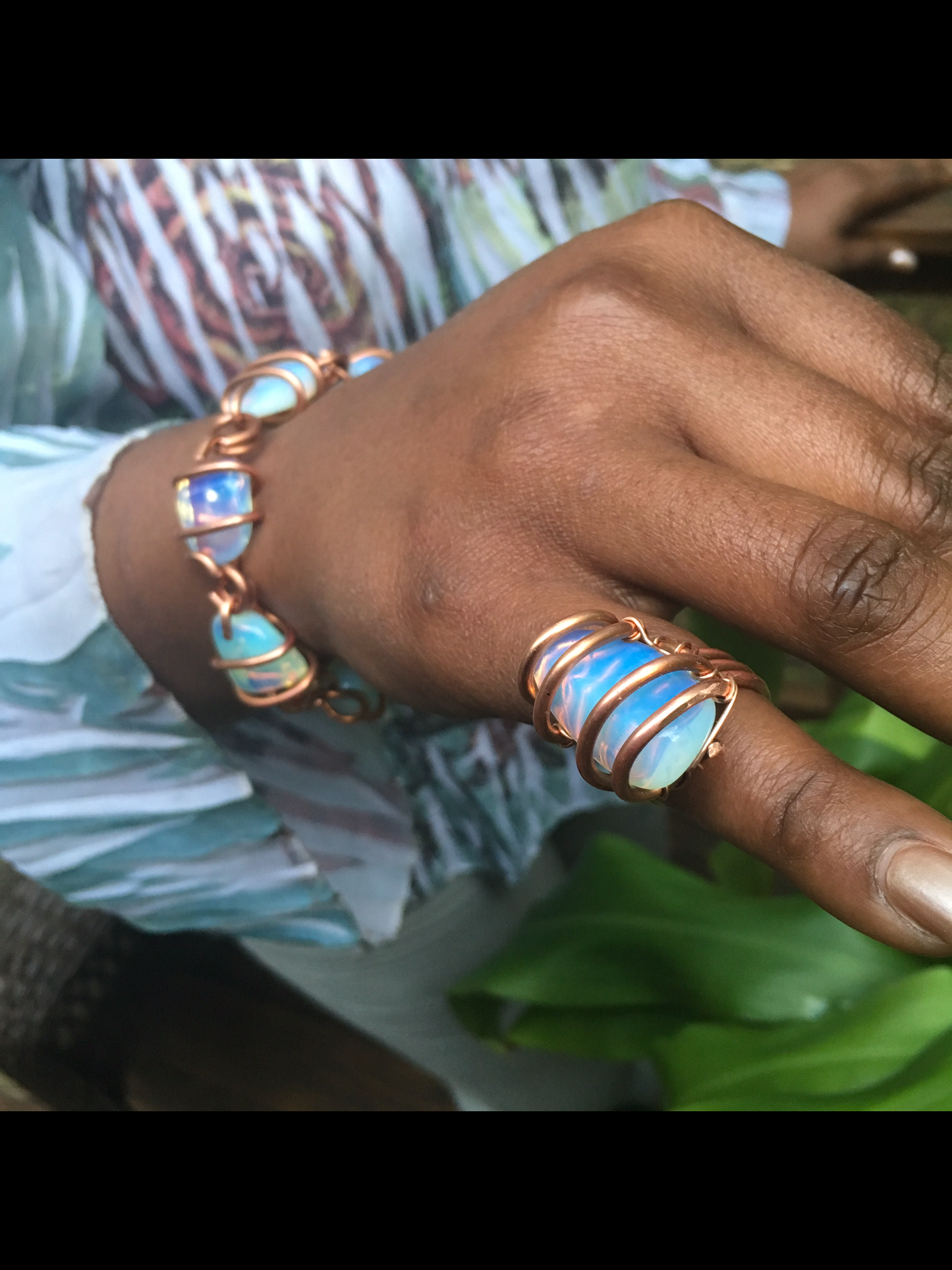 Opalite Copper Bracelet & Ring Set