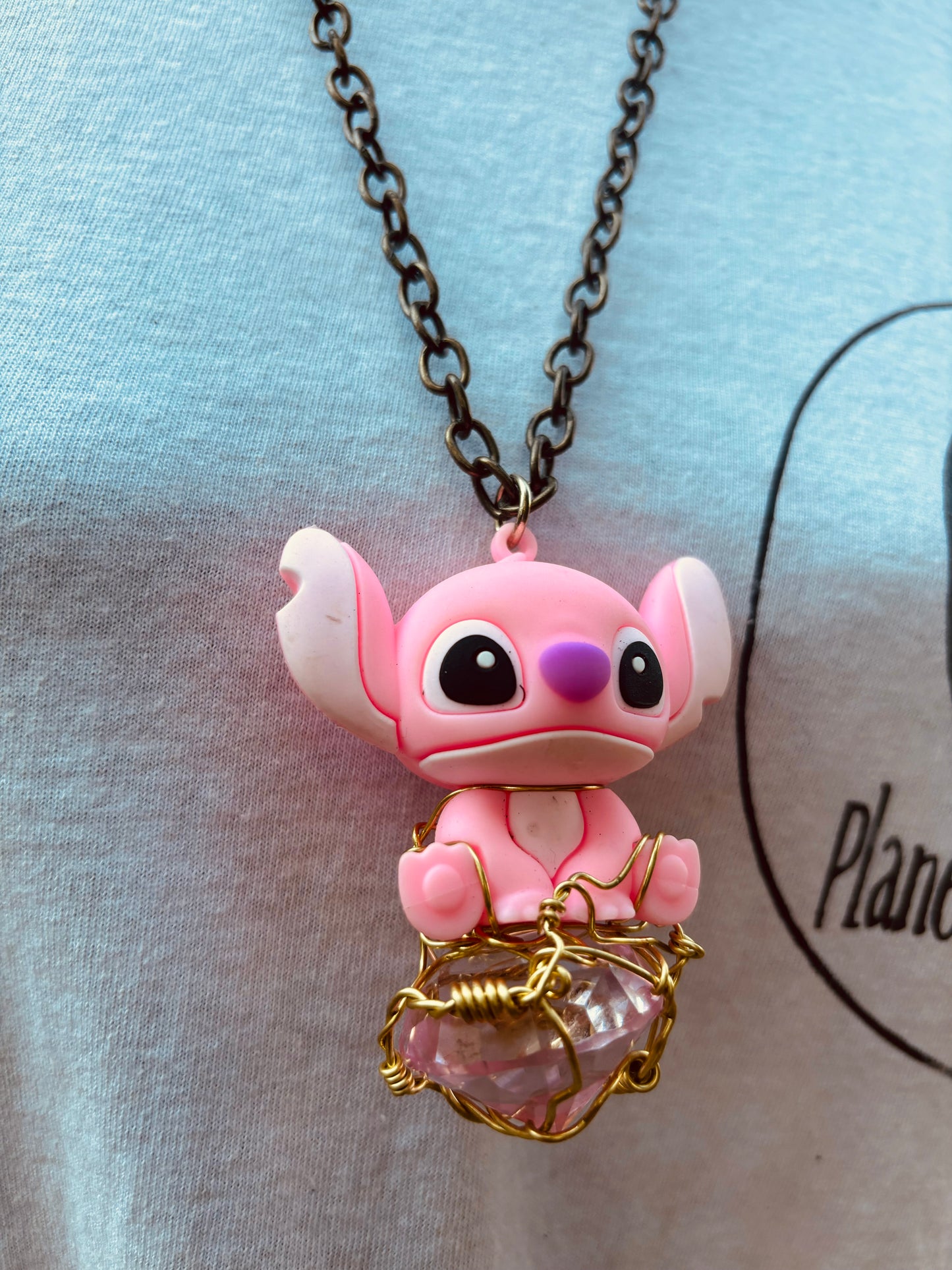 Lilo & Stitch Brass Necklace with Faceted Cut Glass Diamond
