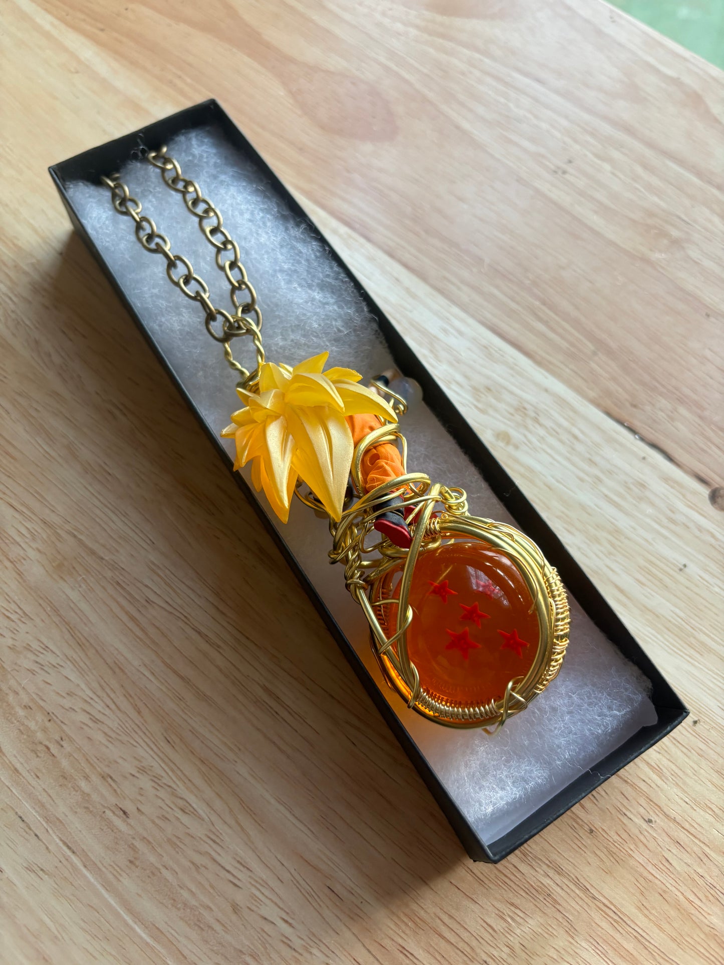 Super Saiyan 3 Goku Brass Opalite & Hematite Dragon Ball Necklace