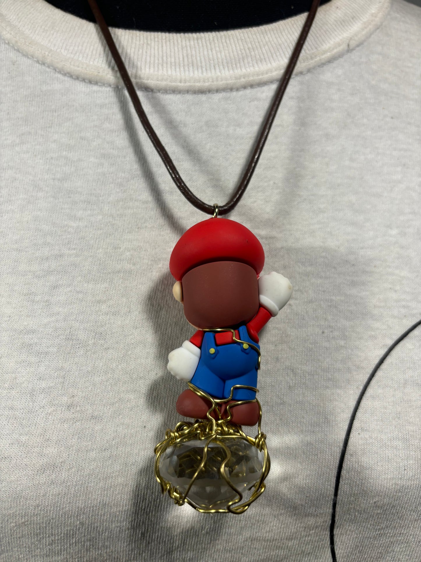 Super Mario Brass Diamond Glass Necklace