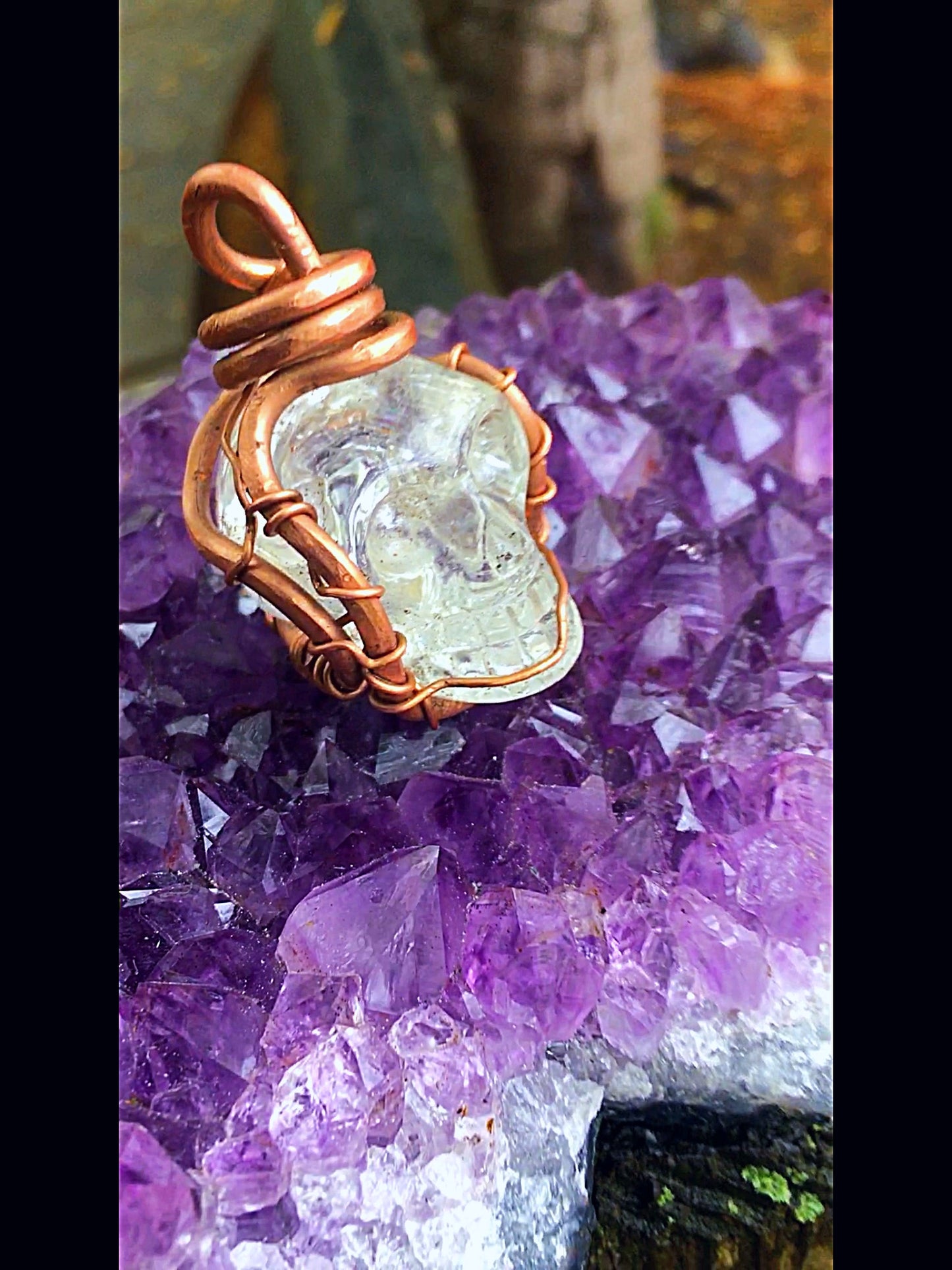 Skull Clear Quartz Copper Necklace