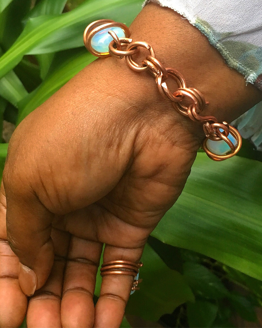 Opalite Copper Bracelet & Ring Set
