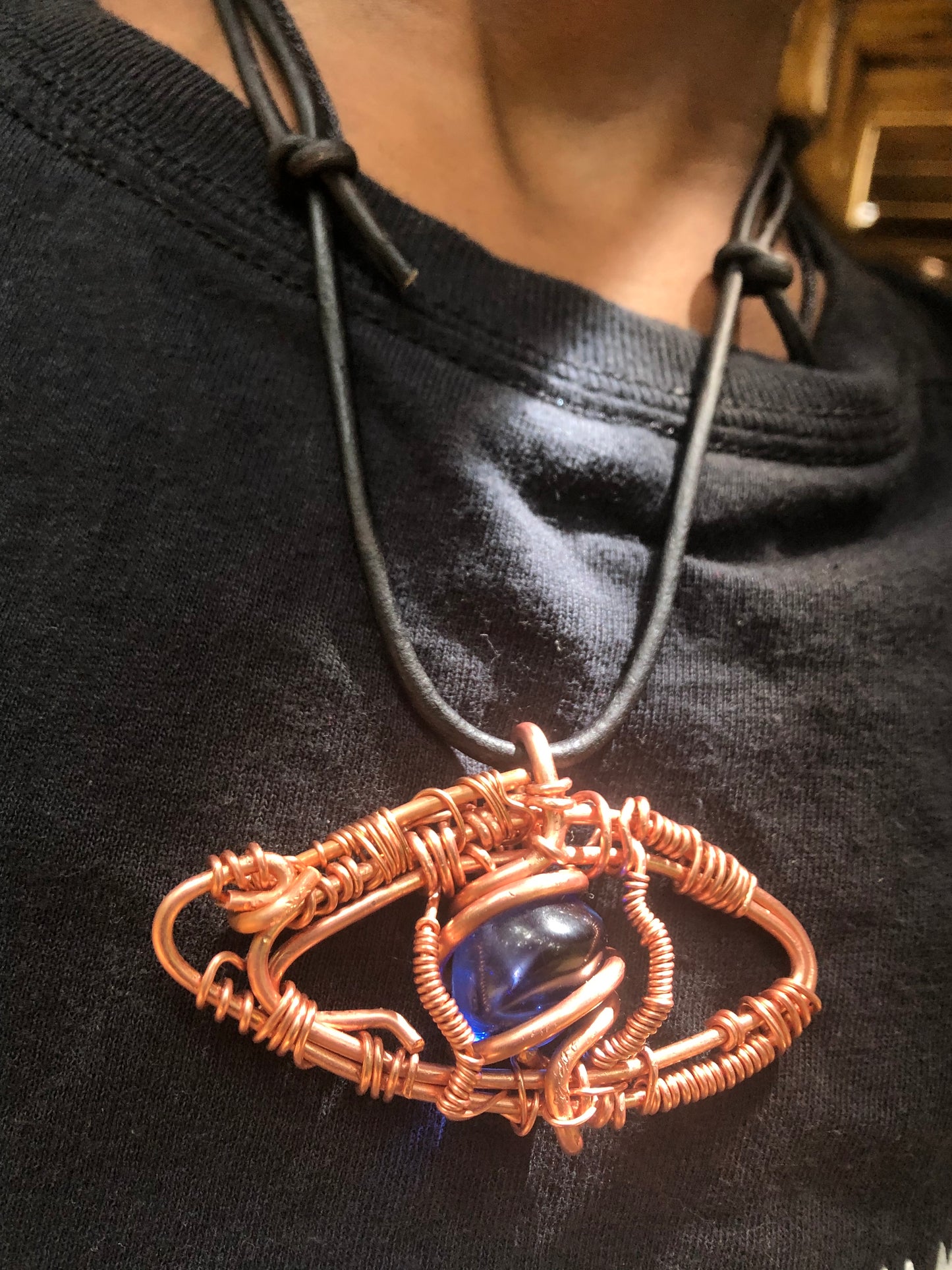 Indigo Blue Obsidian Eye Copper Amulet