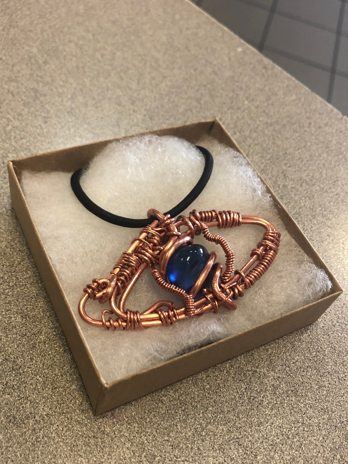 Indigo Blue Obsidian Eye Copper Amulet