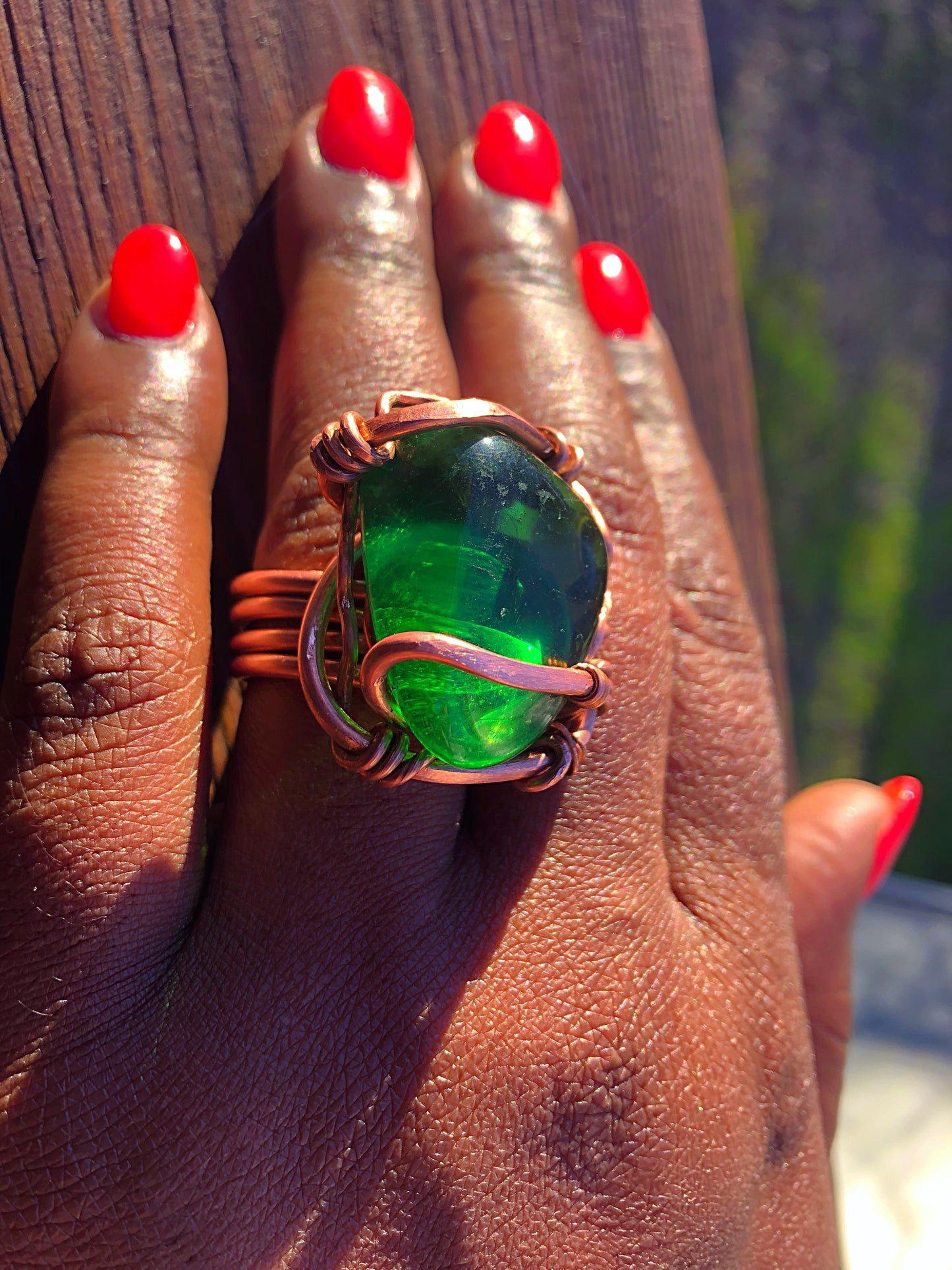 Emerald Green Obsidian Ring (Large)