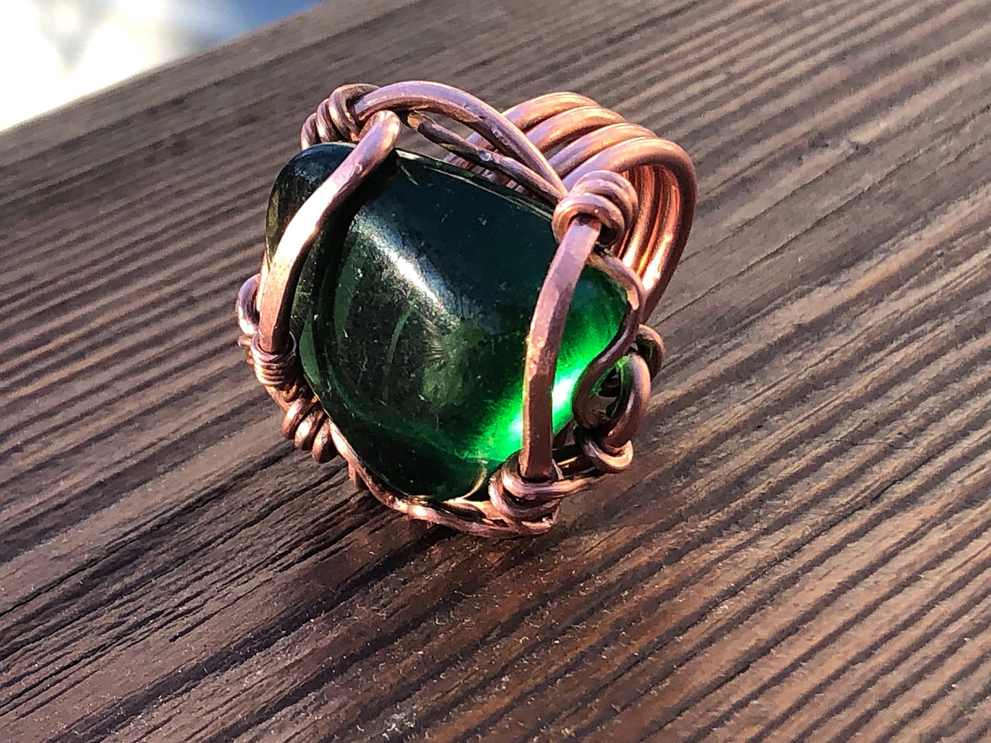 Emerald Green Obsidian Ring (Large)