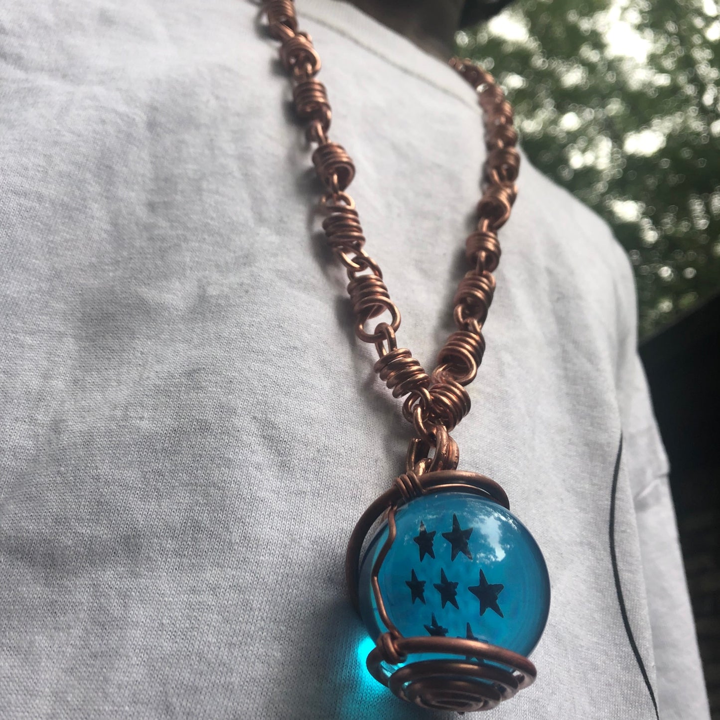 Dragon Ball Blue 7 Star Copper Coil Amulet Necklace
