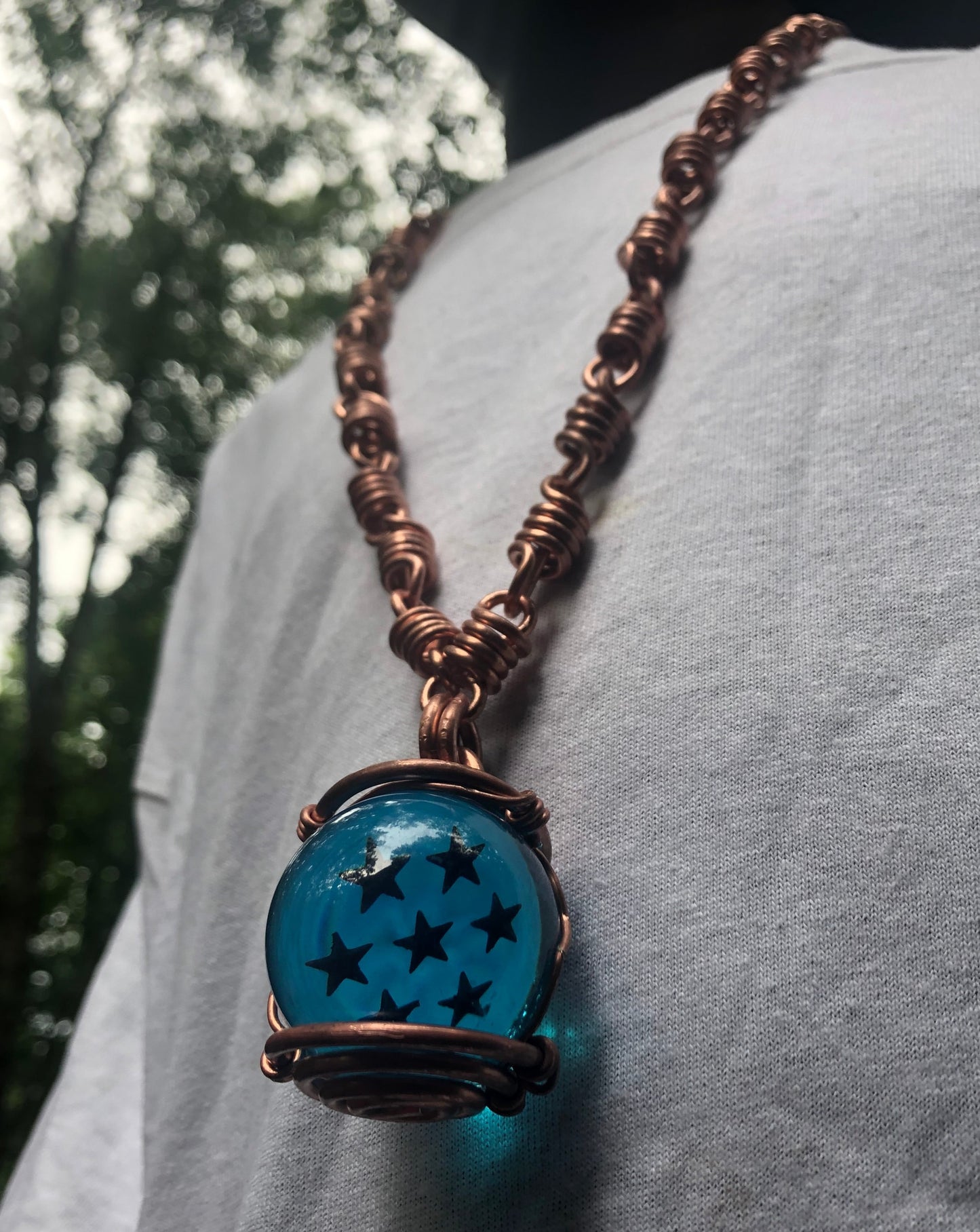 Dragon Ball Blue 7 Star Copper Coil Amulet Necklace