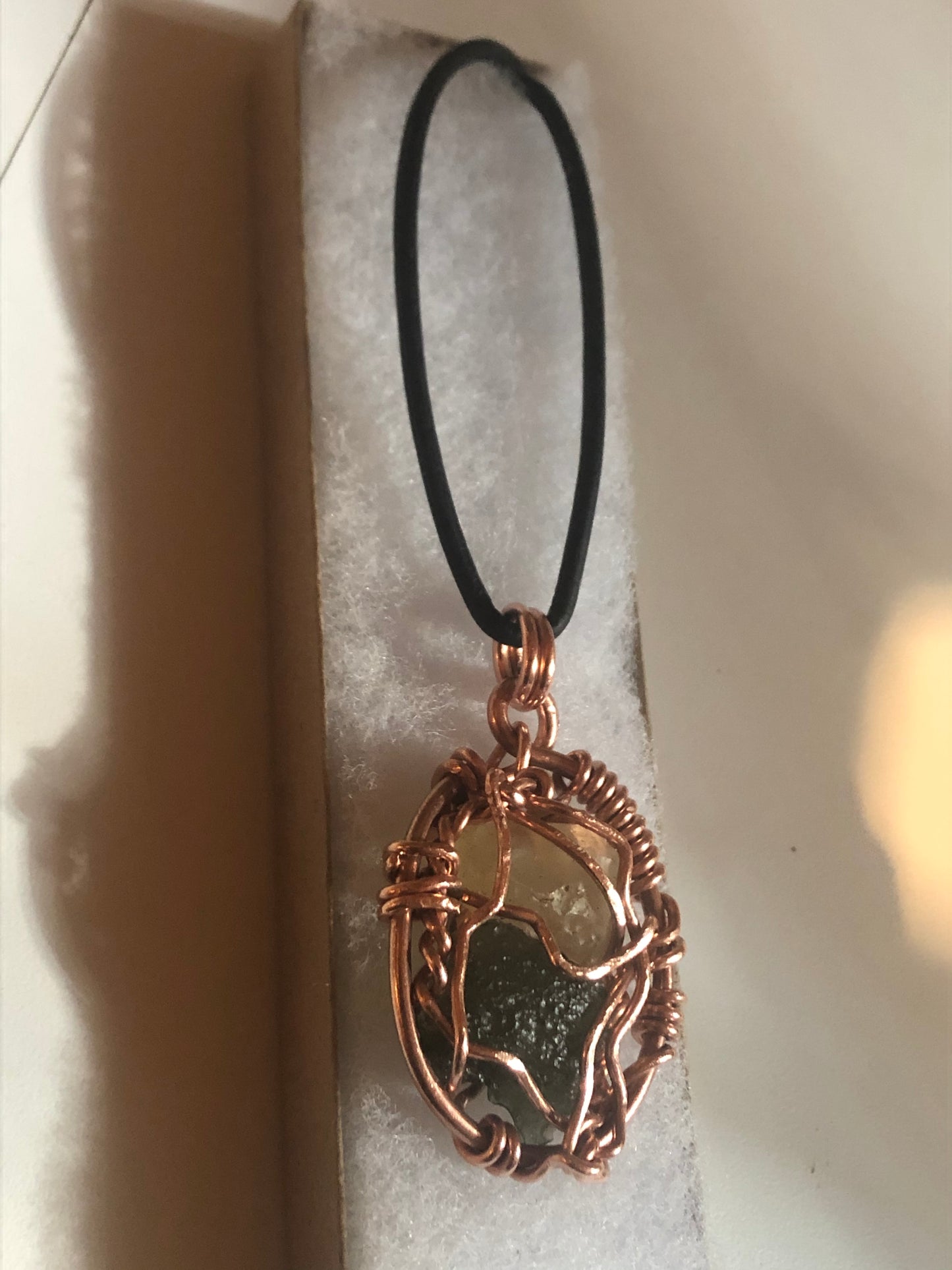 Moldavite & Lybian Desert Glass Cluster Copper Amulet