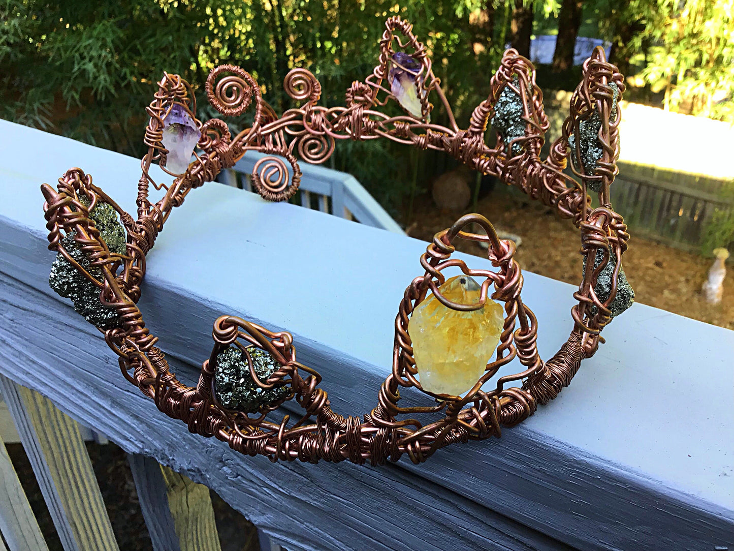 Copper Chakra Crown with Amethyst, Pyrite, and Citrine