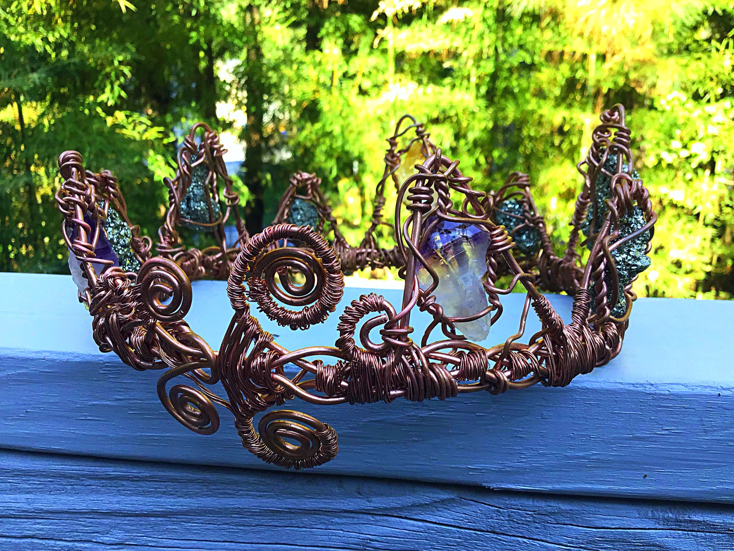 Copper Chakra Crown with Amethyst, Pyrite, and Citrine