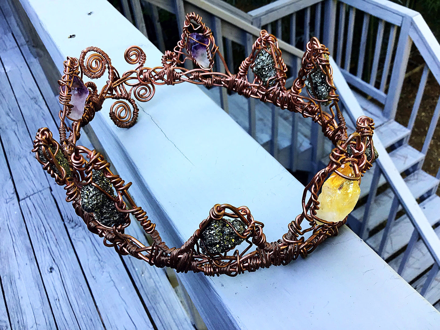 Copper Chakra Crown with Amethyst, Pyrite, and Citrine