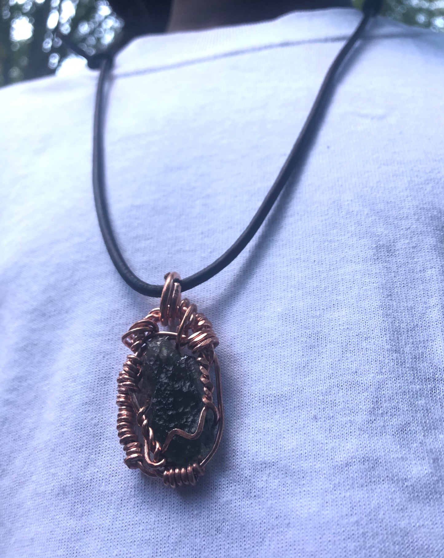 Moldavite Copper Amulet (Medium)