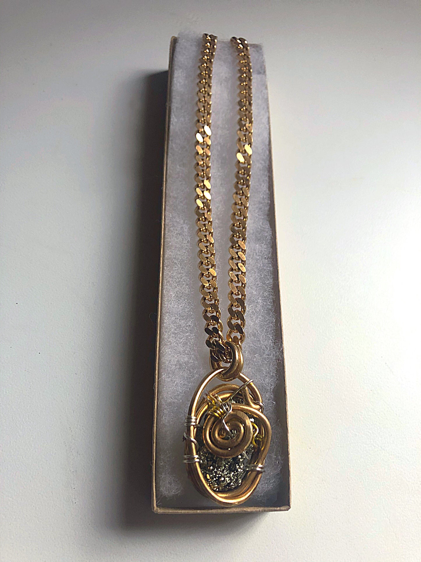 Large Brass Cuban Link Pyrite Necklace