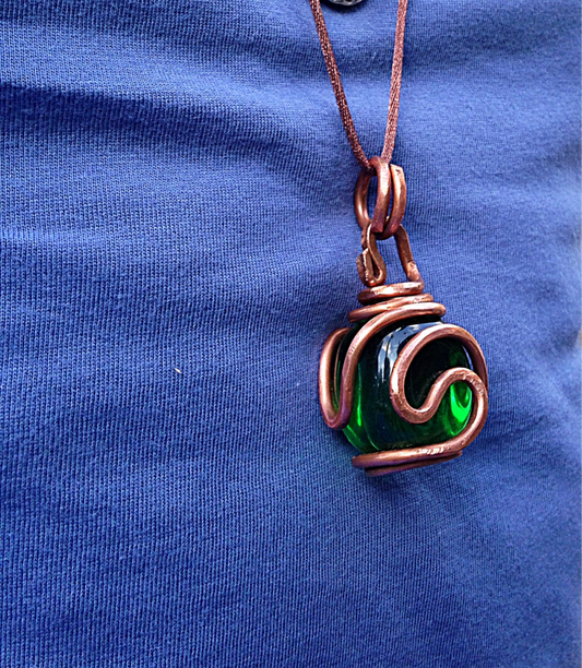 Emerald Green Obsidian Copper Necklace