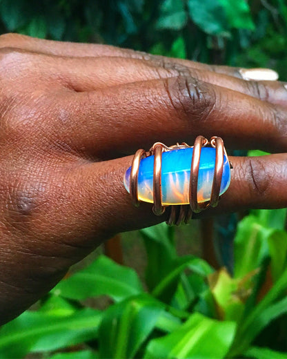 Opalite Copper Bracelet & Ring Set