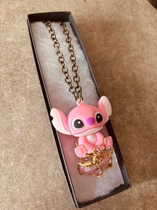 Lilo & Stitch Brass Necklace with Faceted Cut Glass Diamond