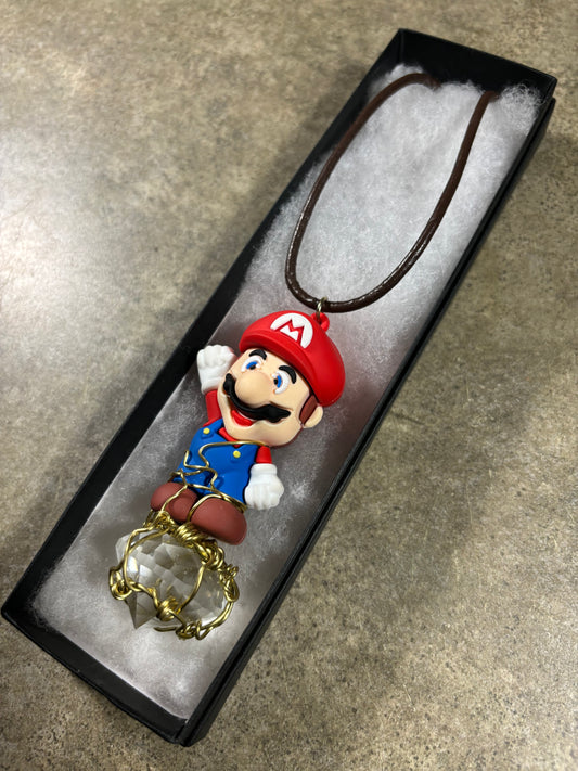 Super Mario Brass Diamond Glass Necklace