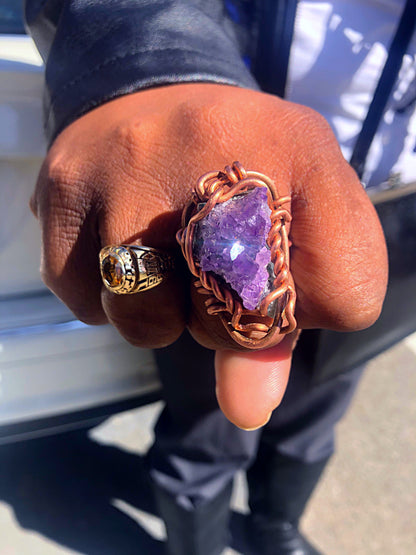 Amethyst Geode Copper Ring