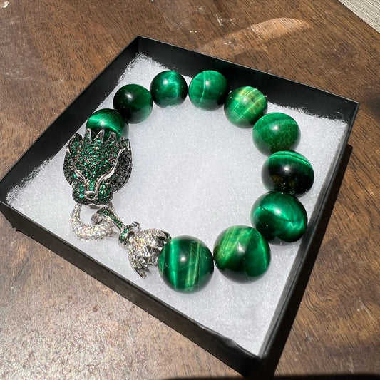 Tibetan Dragon Green Tigers Eye Bracelet