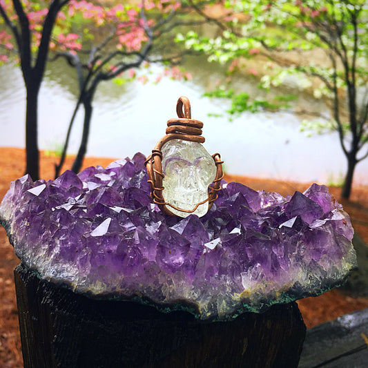 Skull Clear Quartz Copper Necklace