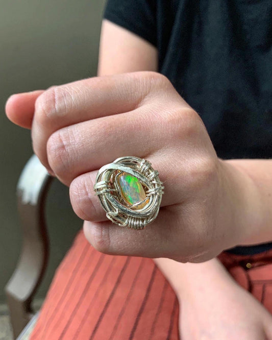 Sterling Silver Ethiopian Fire Opal Ring