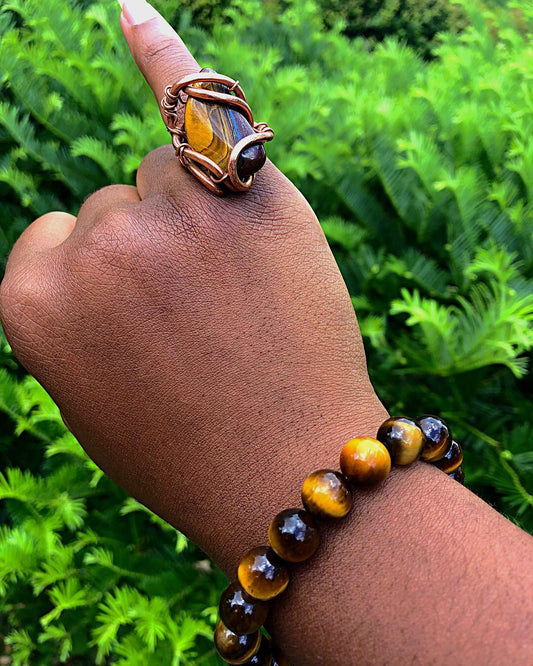 Tiger’s Eye Copper Ring & Bracelet Set