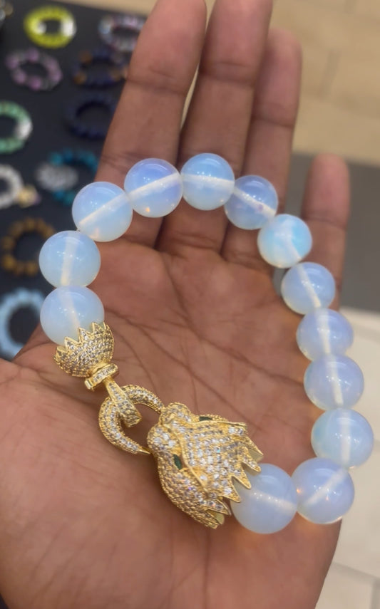 Opalite and Tibetan Dragon Charm Bracelet