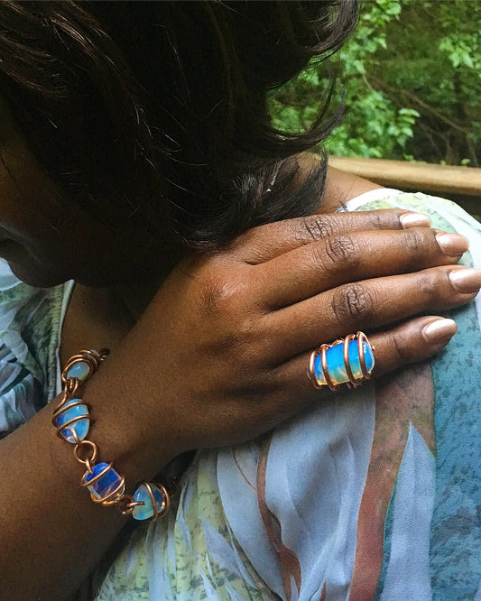Opalite Copper Bracelet & Ring Set