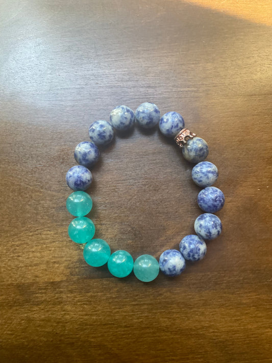 Sodalite & Blue Jade Stainless Steel Crown Bracelet